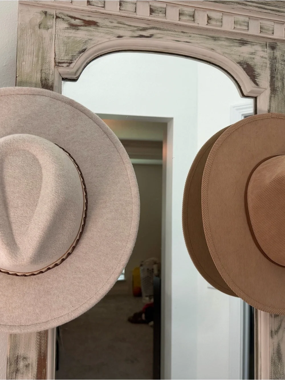Womens Beige Hat with Braided Band // Corduroy hat with leather band